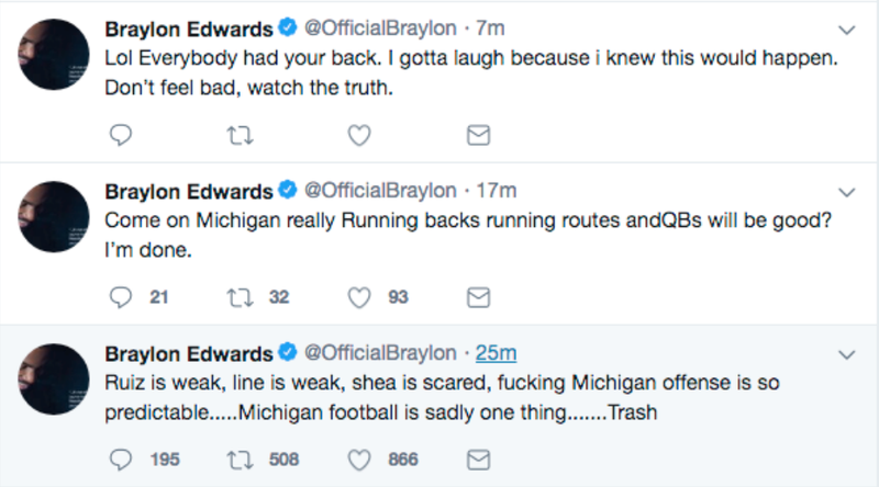 Illustration for article titled CORRECTED: Big Ten Network Suspends Braylon Edwards Indefinitely For Criticizing Michigan On Twitter
